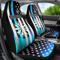 Personalized Blue Flame American Flag Dart Car Seat Cover Patriotic Dartboard Design - Wonder Print Shop