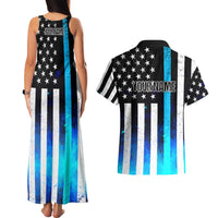 Personalized Blue Flame American Flag Dart Couples Matching Tank Maxi Dress and Hawaiian Shirt Patriotic Dartboard Design - Wonder Print Shop