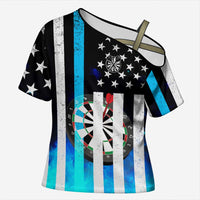 Personalized Blue Flame American Flag Dart Cross Shoulder Shirt Patriotic Dartboard Design - Wonder Print Shop