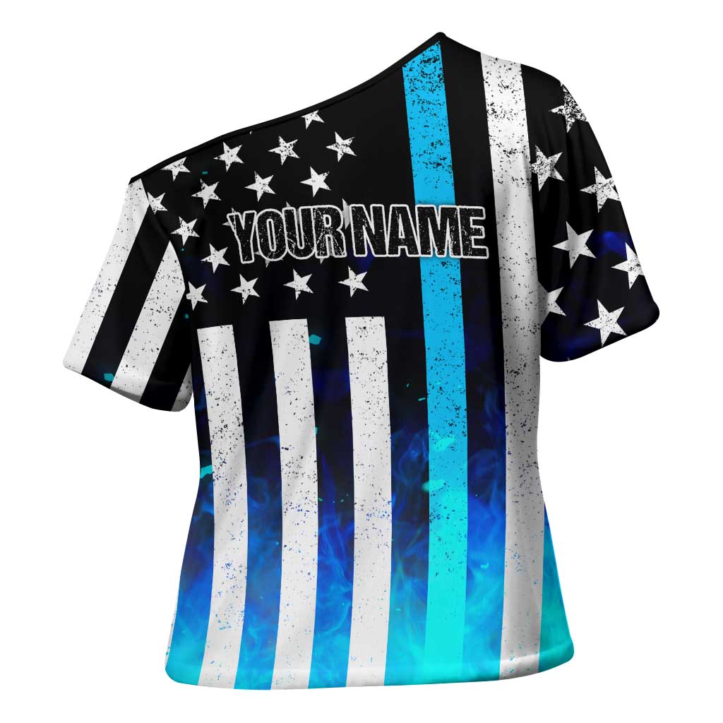Personalized Blue Flame American Flag Dart Cross Shoulder Shirt Patriotic Dartboard Design - Wonder Print Shop