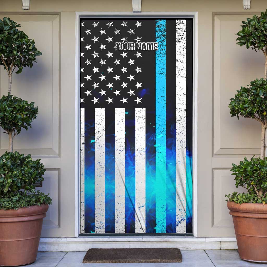 Personalized Blue Flame American Flag Dart Door Cover Patriotic Dartboard Design - Wonder Print Shop