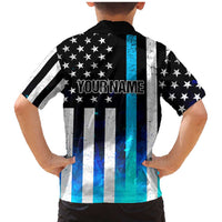 Personalized Blue Flame American Flag Dart Family Matching Mermaid Dress and Hawaiian Shirt Patriotic Dartboard Design - Wonder Print Shop