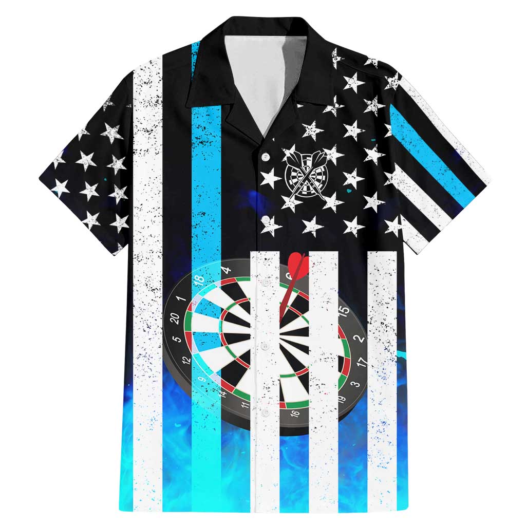 Personalized Blue Flame American Flag Dart Family Matching Mermaid Dress and Hawaiian Shirt Patriotic Dartboard Design - Wonder Print Shop