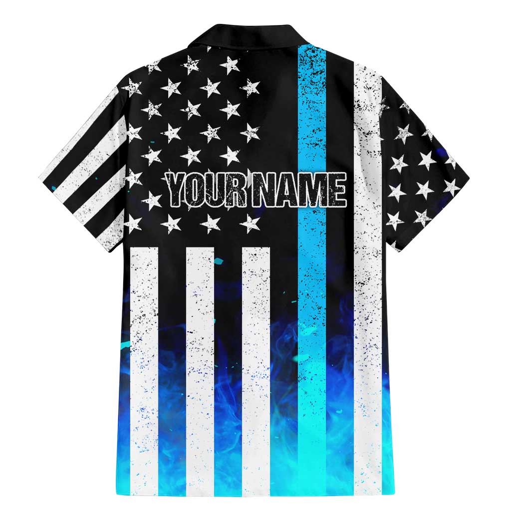 Personalized Blue Flame American Flag Dart Family Matching Mermaid Dress and Hawaiian Shirt Patriotic Dartboard Design - Wonder Print Shop