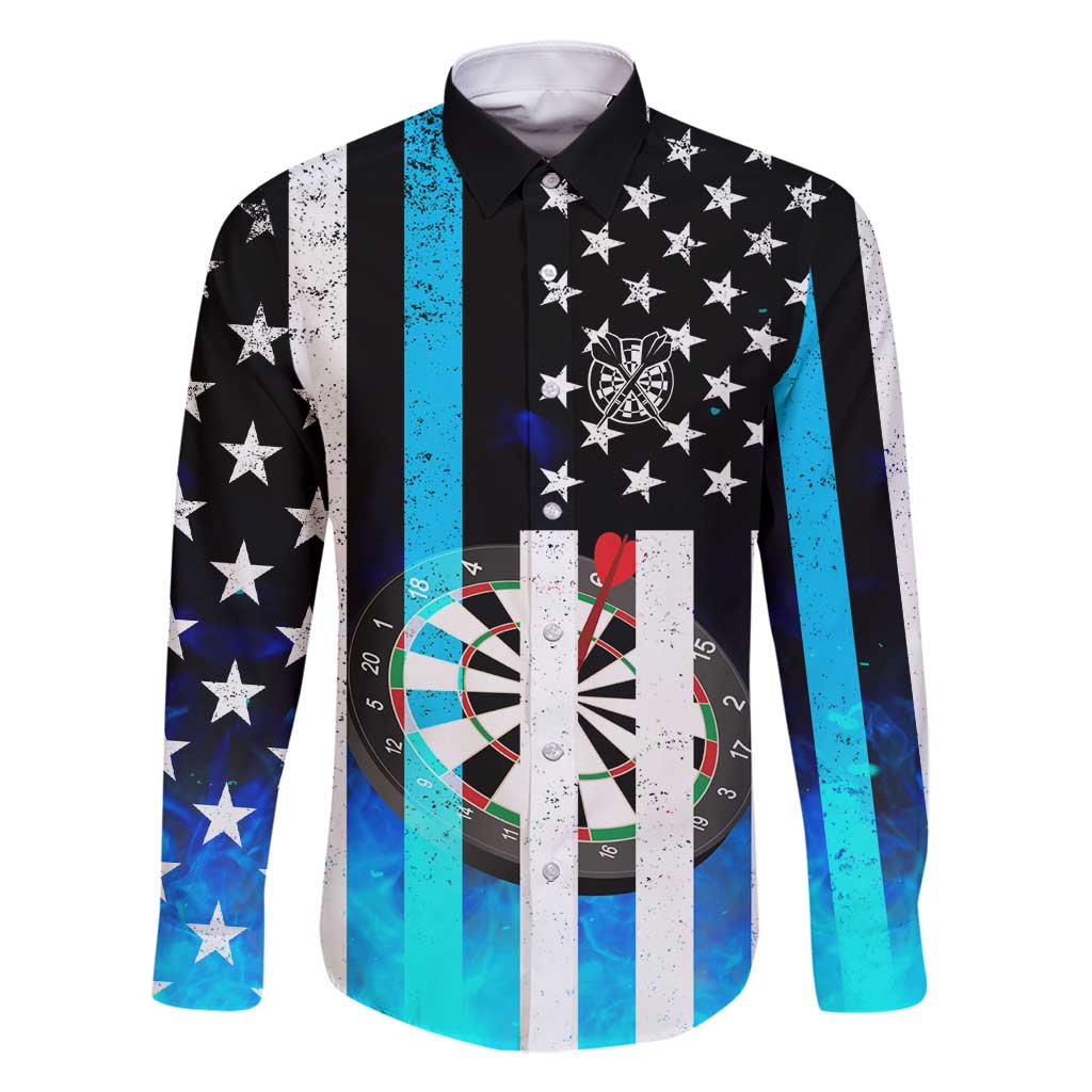 Personalized Blue Flame American Flag Dart Family Matching Mermaid Dress and Hawaiian Shirt Patriotic Dartboard Design - Wonder Print Shop