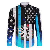 Personalized Blue Flame American Flag Dart Family Matching Mermaid Dress and Hawaiian Shirt Patriotic Dartboard Design - Wonder Print Shop