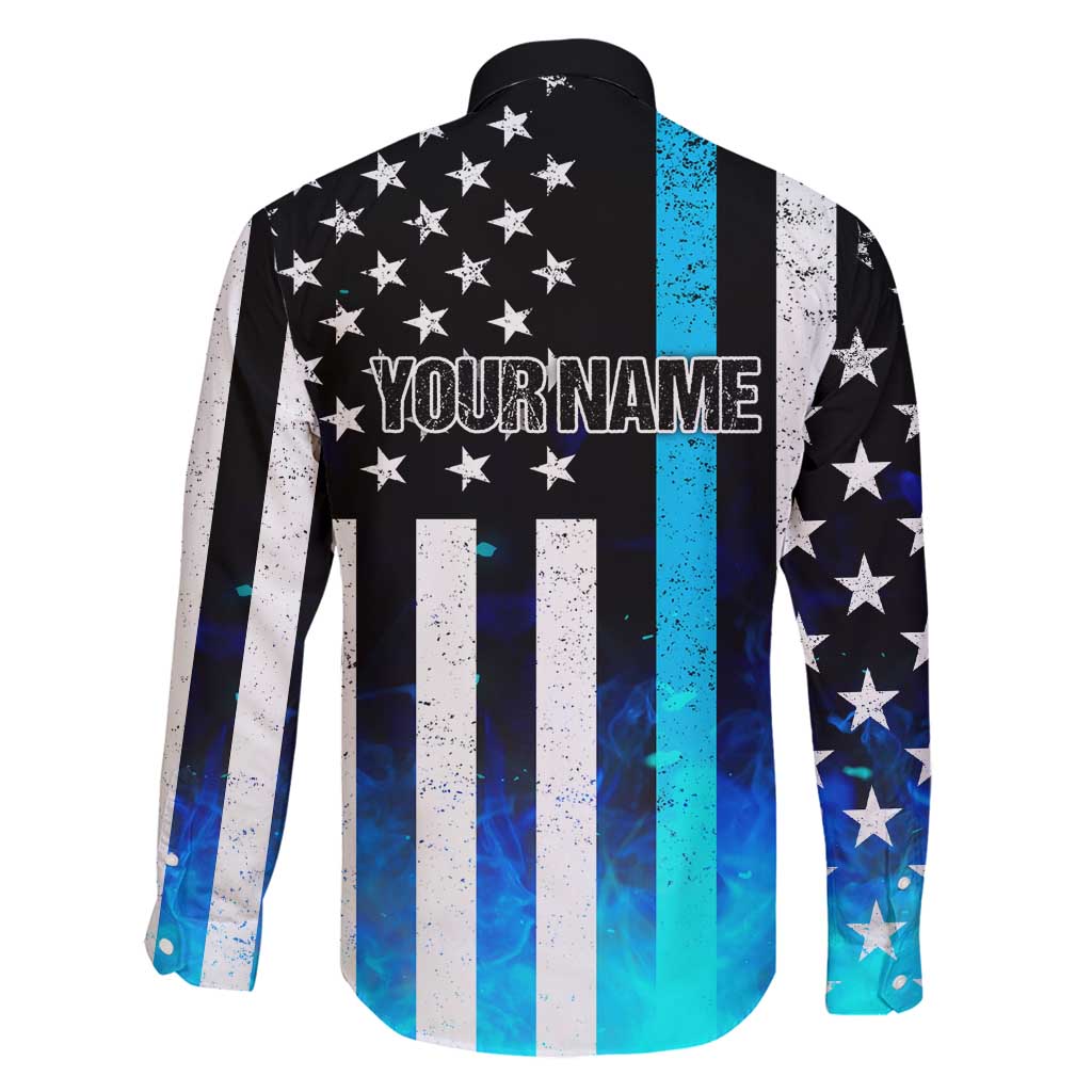 Personalized Blue Flame American Flag Dart Family Matching Mermaid Dress and Hawaiian Shirt Patriotic Dartboard Design - Wonder Print Shop