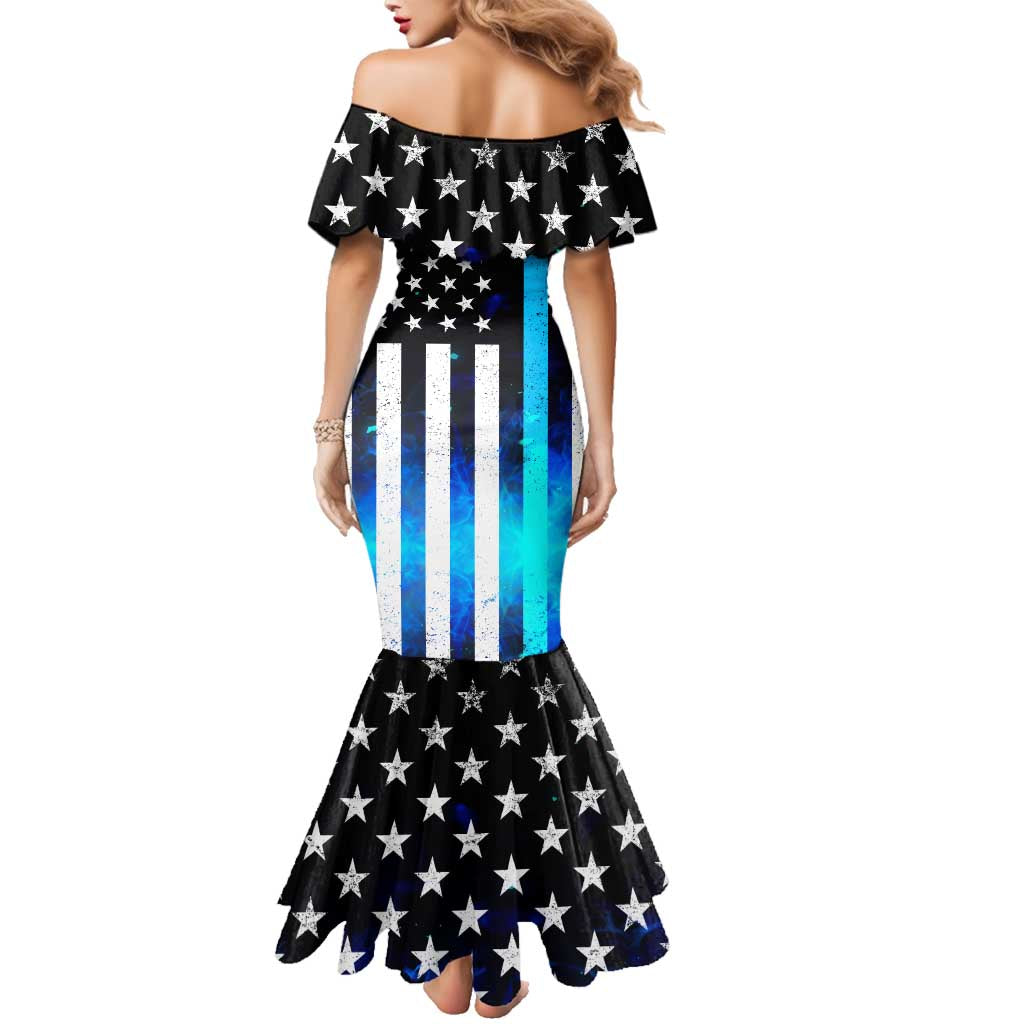 Personalized Blue Flame American Flag Dart Family Matching Mermaid Dress and Hawaiian Shirt Patriotic Dartboard Design - Wonder Print Shop