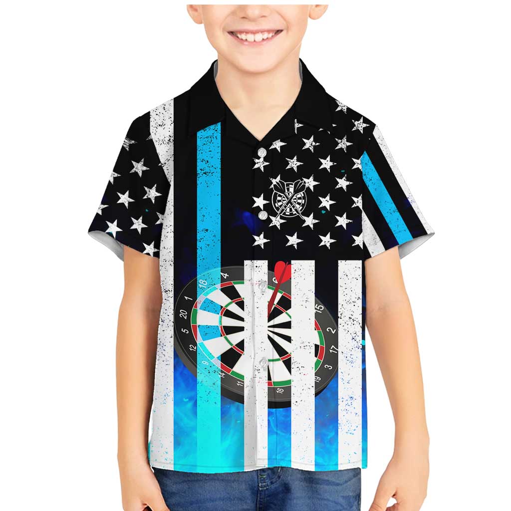 Personalized Blue Flame American Flag Dart Family Matching Mermaid Dress and Hawaiian Shirt Patriotic Dartboard Design - Wonder Print Shop