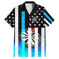 Personalized Blue Flame American Flag Dart Family Matching Off The Shoulder Long Sleeve Dress and Hawaiian Shirt Patriotic Dartboard Design - Wonder Print Shop
