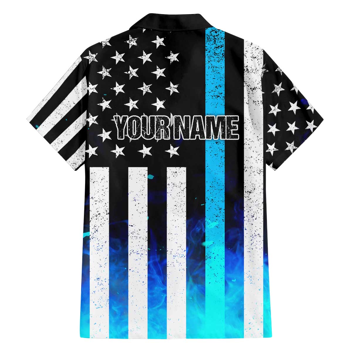 Personalized Blue Flame American Flag Dart Family Matching Off The Shoulder Long Sleeve Dress and Hawaiian Shirt Patriotic Dartboard Design - Wonder Print Shop