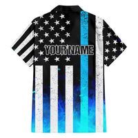 Personalized Blue Flame American Flag Dart Family Matching Off The Shoulder Long Sleeve Dress and Hawaiian Shirt Patriotic Dartboard Design - Wonder Print Shop