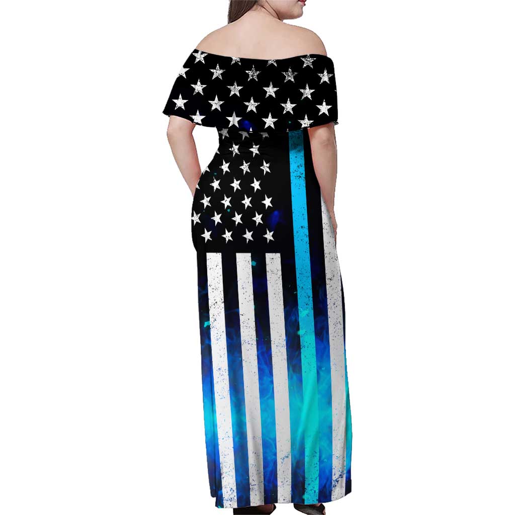 Personalized Blue Flame American Flag Dart Family Matching Off Shoulder Maxi Dress and Hawaiian Shirt Patriotic Dartboard Design - Wonder Print Shop