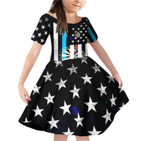 Personalized Blue Flame American Flag Dart Family Matching Off Shoulder Short Dress and Hawaiian Shirt Patriotic Dartboard Design - Wonder Print Shop