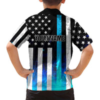 Personalized Blue Flame American Flag Dart Family Matching Puletasi and Hawaiian Shirt Patriotic Dartboard Design - Wonder Print Shop
