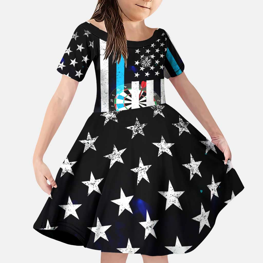 Personalized Blue Flame American Flag Dart Family Matching Puletasi and Hawaiian Shirt Patriotic Dartboard Design - Wonder Print Shop