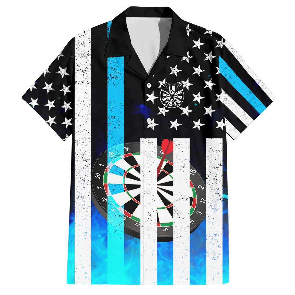 Personalized Blue Flame American Flag Dart Family Matching Puletasi and Hawaiian Shirt Patriotic Dartboard Design - Wonder Print Shop