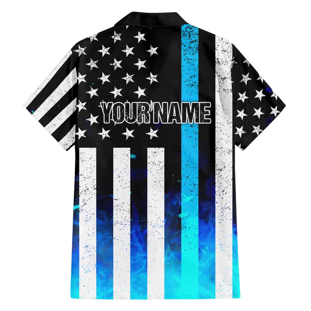Personalized Blue Flame American Flag Dart Family Matching Puletasi and Hawaiian Shirt Patriotic Dartboard Design - Wonder Print Shop
