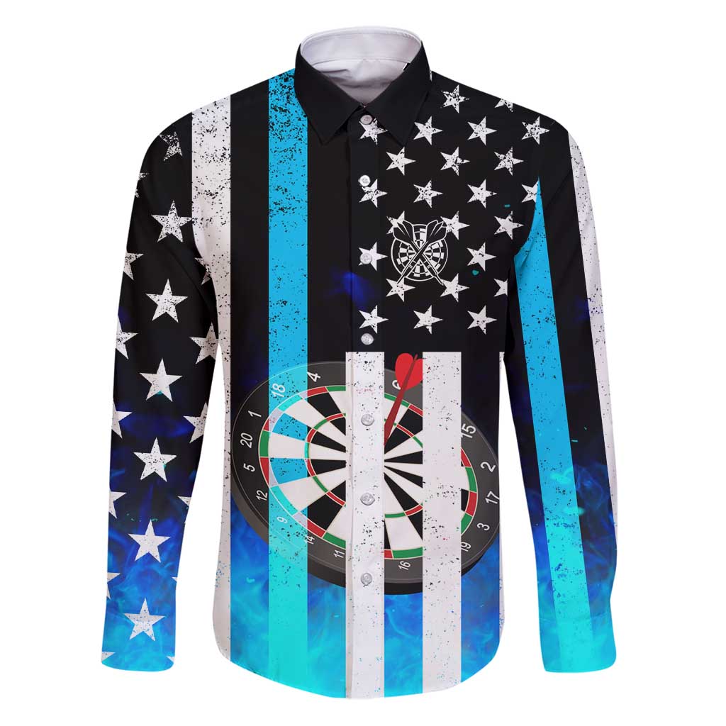Personalized Blue Flame American Flag Dart Family Matching Puletasi and Hawaiian Shirt Patriotic Dartboard Design - Wonder Print Shop
