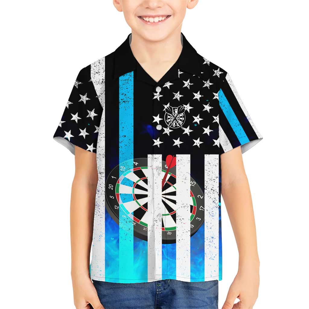 Personalized Blue Flame American Flag Dart Family Matching Puletasi and Hawaiian Shirt Patriotic Dartboard Design - Wonder Print Shop
