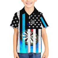 Personalized Blue Flame American Flag Dart Family Matching Puletasi and Hawaiian Shirt Patriotic Dartboard Design - Wonder Print Shop