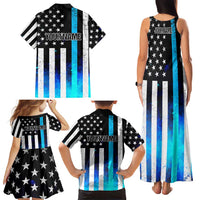 Personalized Blue Flame American Flag Dart Family Matching Tank Maxi Dress and Hawaiian Shirt Patriotic Dartboard Design - Wonder Print Shop