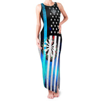 Personalized Blue Flame American Flag Dart Family Matching Tank Maxi Dress and Hawaiian Shirt Patriotic Dartboard Design - Wonder Print Shop