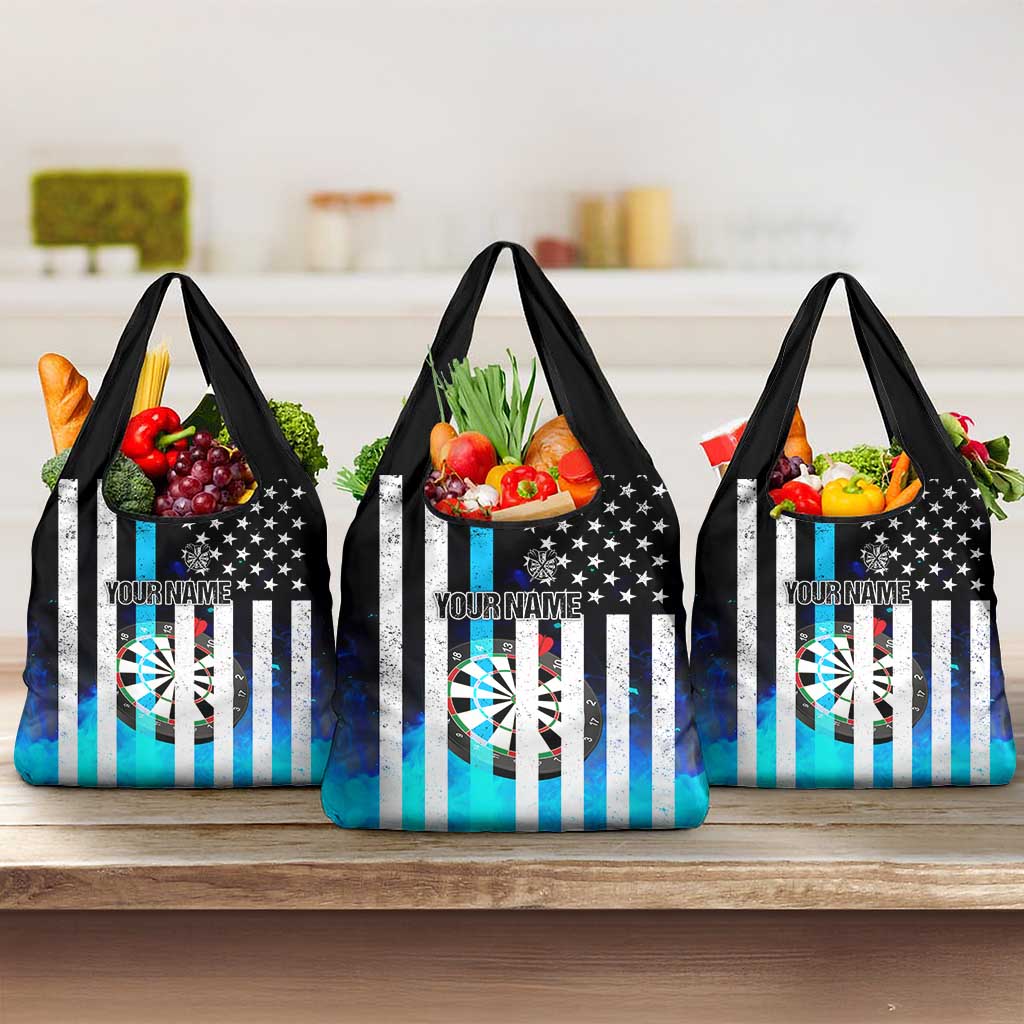 Personalized Blue Flame American Flag Dart Grocery Bag Patriotic Dartboard Design - Wonder Print Shop