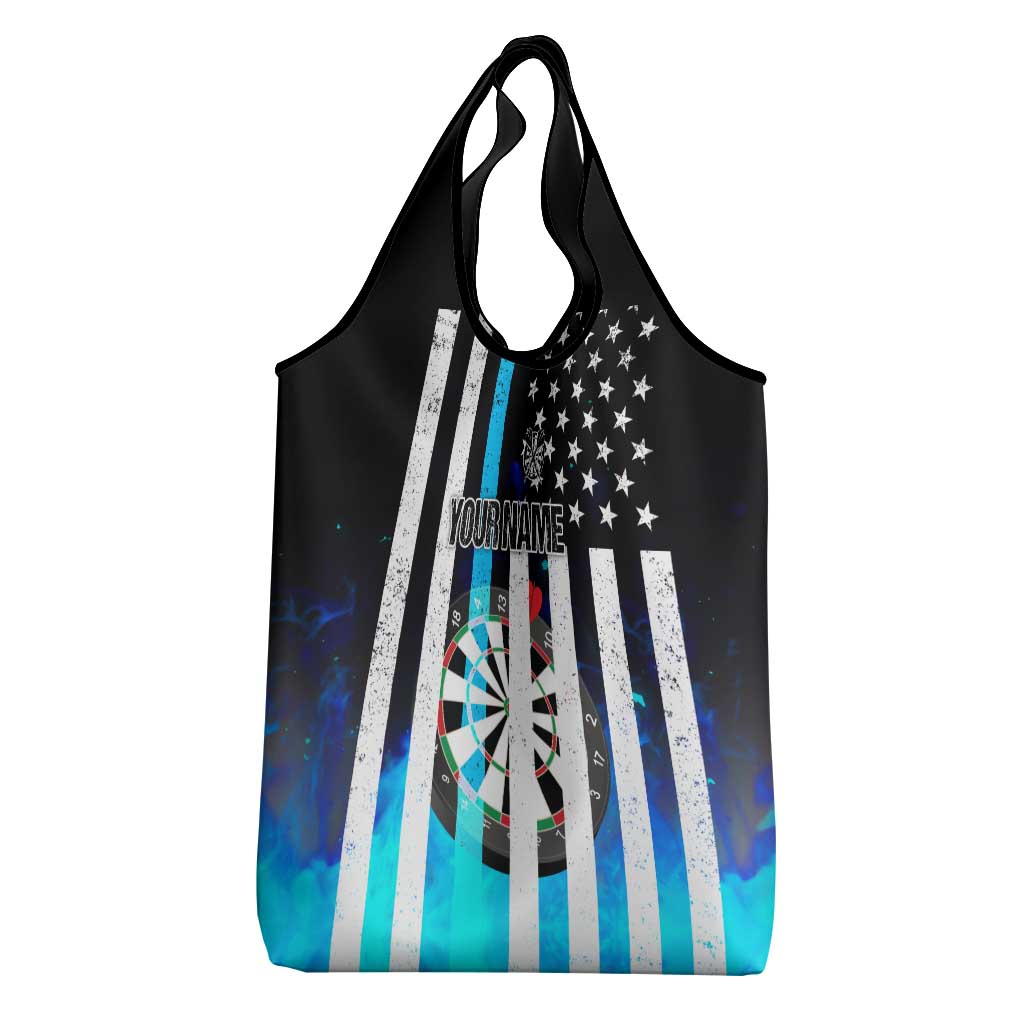 Personalized Blue Flame American Flag Dart Grocery Bag Patriotic Dartboard Design - Wonder Print Shop