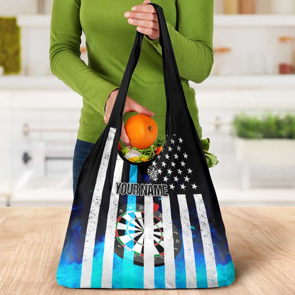 Personalized Blue Flame American Flag Dart Grocery Bag Patriotic Dartboard Design - Wonder Print Shop