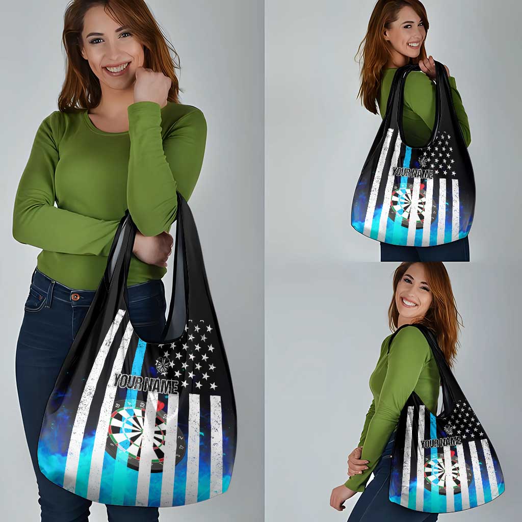 Personalized Blue Flame American Flag Dart Grocery Bag Patriotic Dartboard Design - Wonder Print Shop