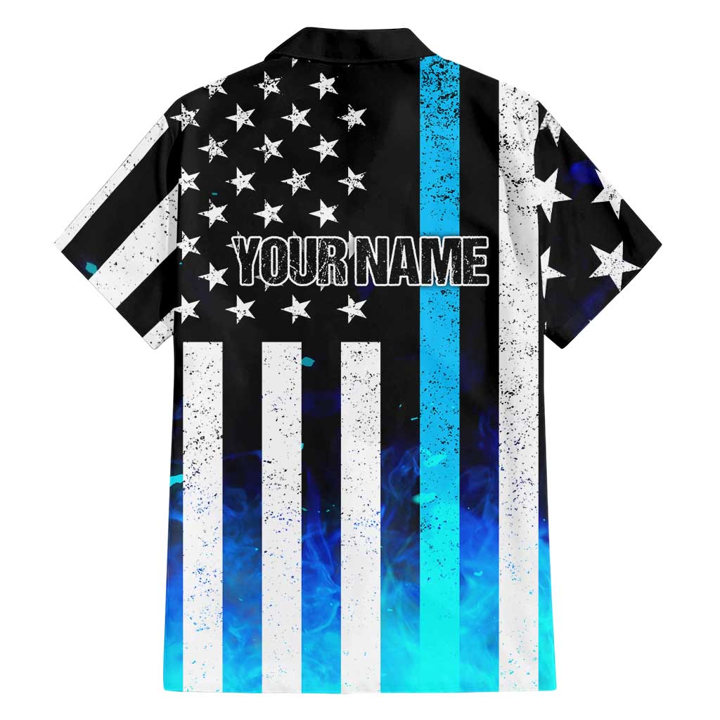Personalized Blue Flame American Flag Dart Hawaiian Shirt Patriotic Dartboard Design - Wonder Print Shop