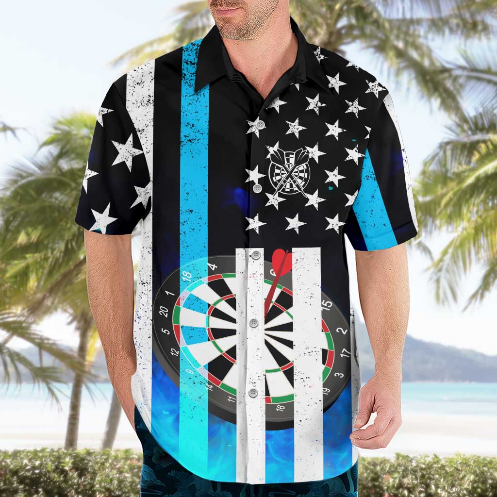 Personalized Blue Flame American Flag Dart Hawaiian Shirt Patriotic Dartboard Design - Wonder Print Shop