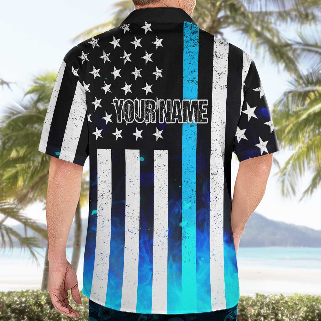 Personalized Blue Flame American Flag Dart Hawaiian Shirt Patriotic Dartboard Design - Wonder Print Shop