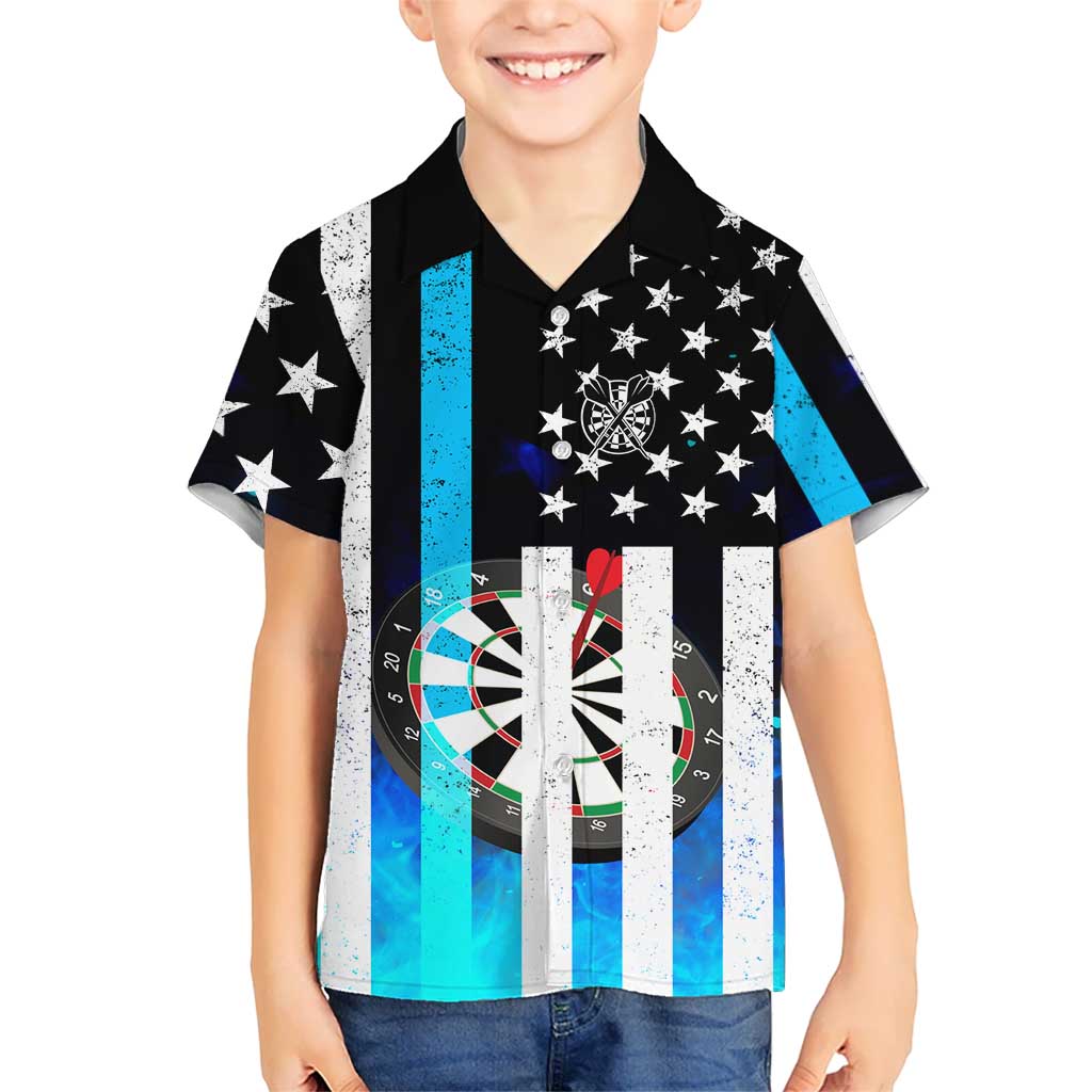 Personalized Blue Flame American Flag Dart Hawaiian Shirt Patriotic Dartboard Design - Wonder Print Shop
