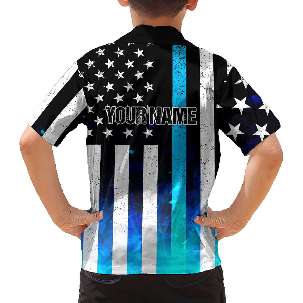 Personalized Blue Flame American Flag Dart Hawaiian Shirt Patriotic Dartboard Design - Wonder Print Shop