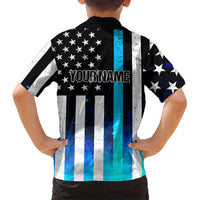 Personalized Blue Flame American Flag Dart Hawaiian Shirt Patriotic Dartboard Design - Wonder Print Shop