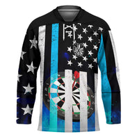 Personalized Blue Flame American Flag Dart Hockey Jersey Patriotic Dartboard Design - Wonder Print Shop