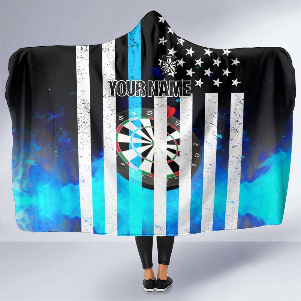 Personalized Blue Flame American Flag Dart Hooded Blanket Patriotic Dartboard Design - Wonder Print Shop