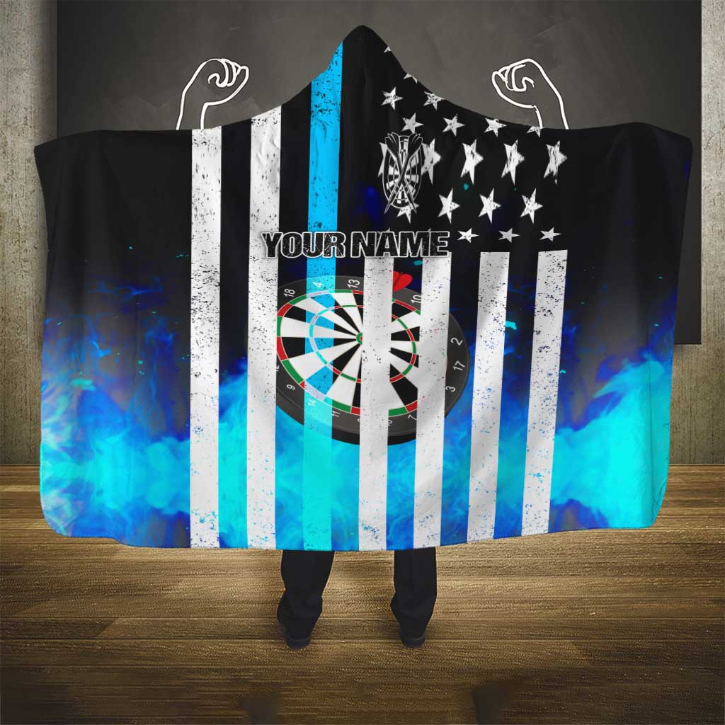 Personalized Blue Flame American Flag Dart Hooded Blanket Patriotic Dartboard Design - Wonder Print Shop