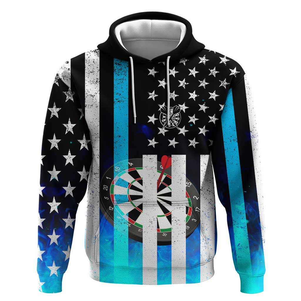 Personalized Blue Flame American Flag Dart Hoodie Patriotic Dartboard Design - Wonder Print Shop