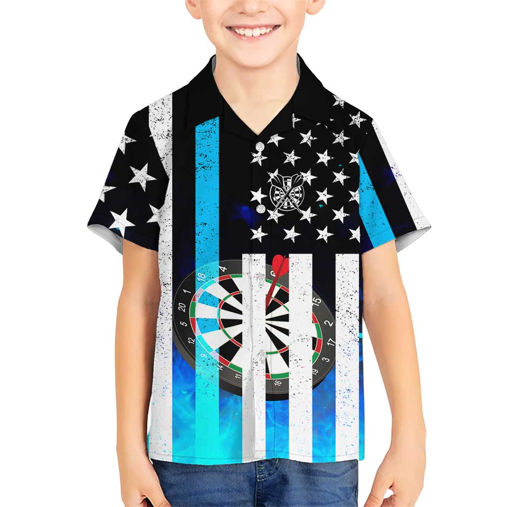 Personalized Blue Flame American Flag Dart Kid Hawaiian Shirt Patriotic Dartboard Design - Wonder Print Shop