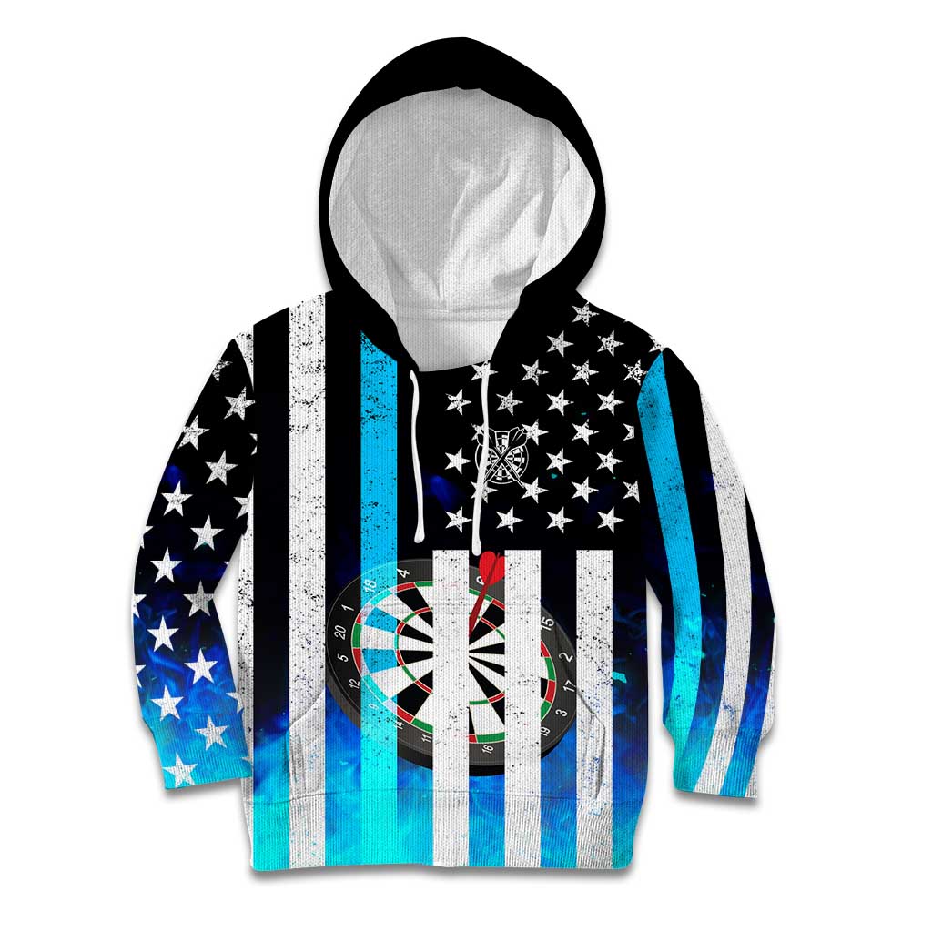 Personalized Blue Flame American Flag Dart Kid Hoodie Patriotic Dartboard Design - Wonder Print Shop