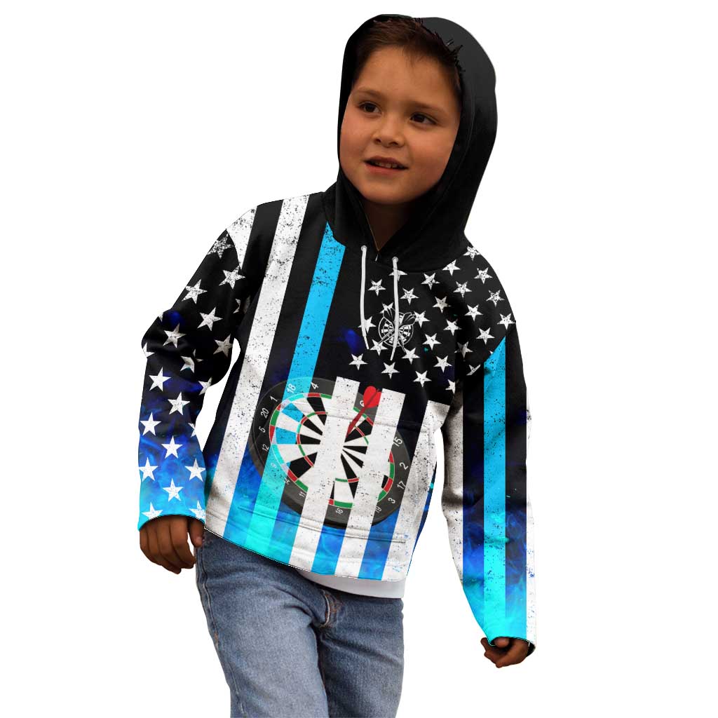 Personalized Blue Flame American Flag Dart Kid Hoodie Patriotic Dartboard Design - Wonder Print Shop