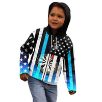 Personalized Blue Flame American Flag Dart Kid Hoodie Patriotic Dartboard Design - Wonder Print Shop