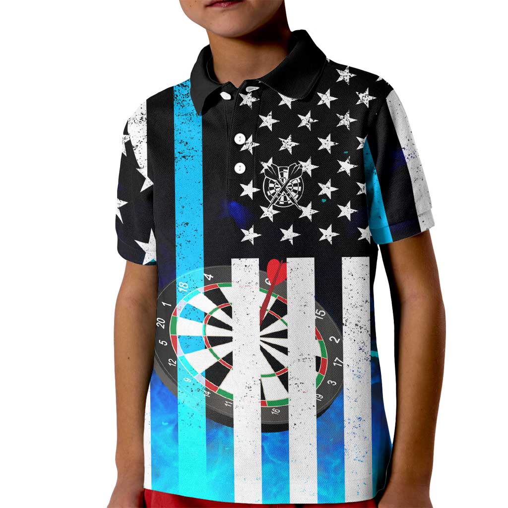 Personalized Blue Flame American Flag Dart Kid Polo Shirt Patriotic Dartboard Design - Wonder Print Shop
