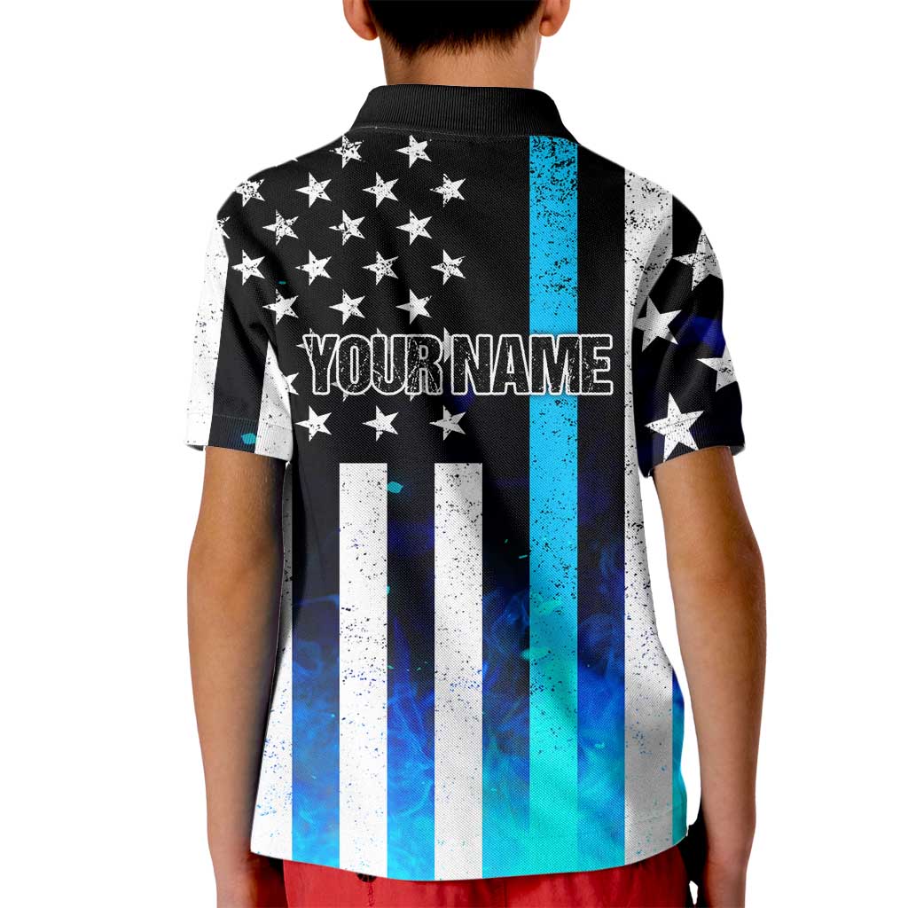 Personalized Blue Flame American Flag Dart Kid Polo Shirt Patriotic Dartboard Design - Wonder Print Shop