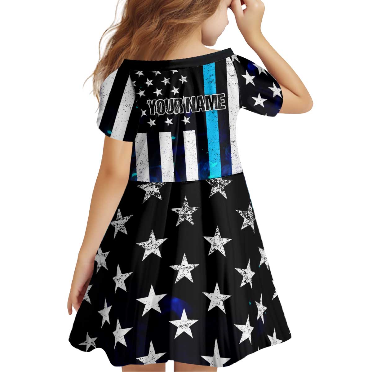 Personalized Blue Flame American Flag Dart Kid Short Sleeve Dress Patriotic Dartboard Design - Wonder Print Shop