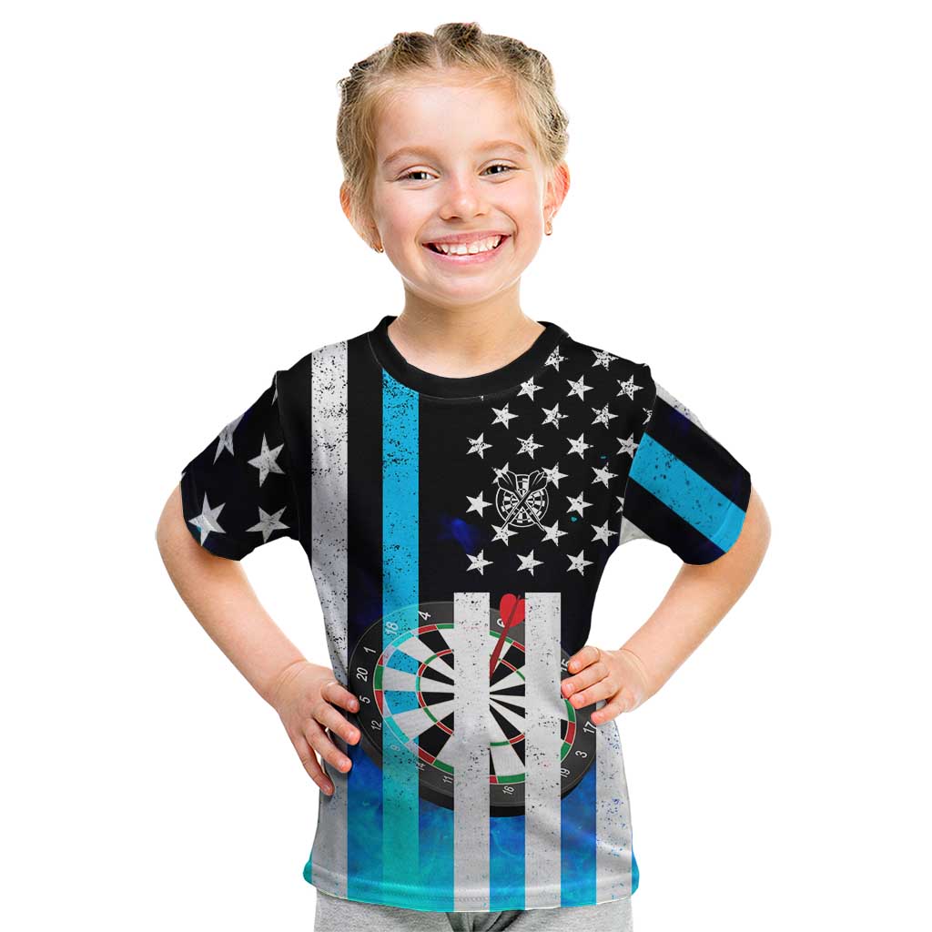 Personalized Blue Flame American Flag Dart Kid T Shirt Patriotic Dartboard Design - Wonder Print Shop