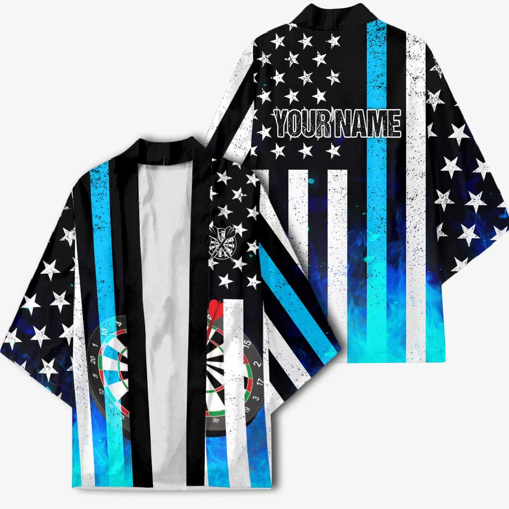 Personalized Blue Flame American Flag Dart Kimono Patriotic Dartboard Design - Wonder Print Shop